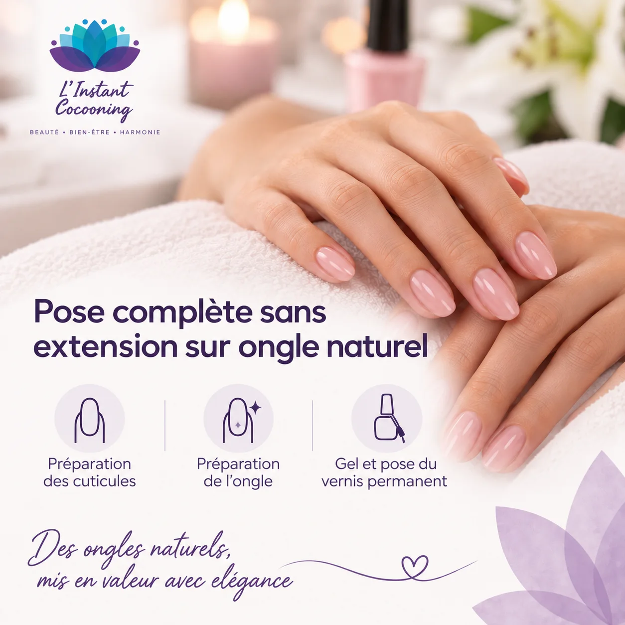 Pose complète sans extension sur ongle naturel