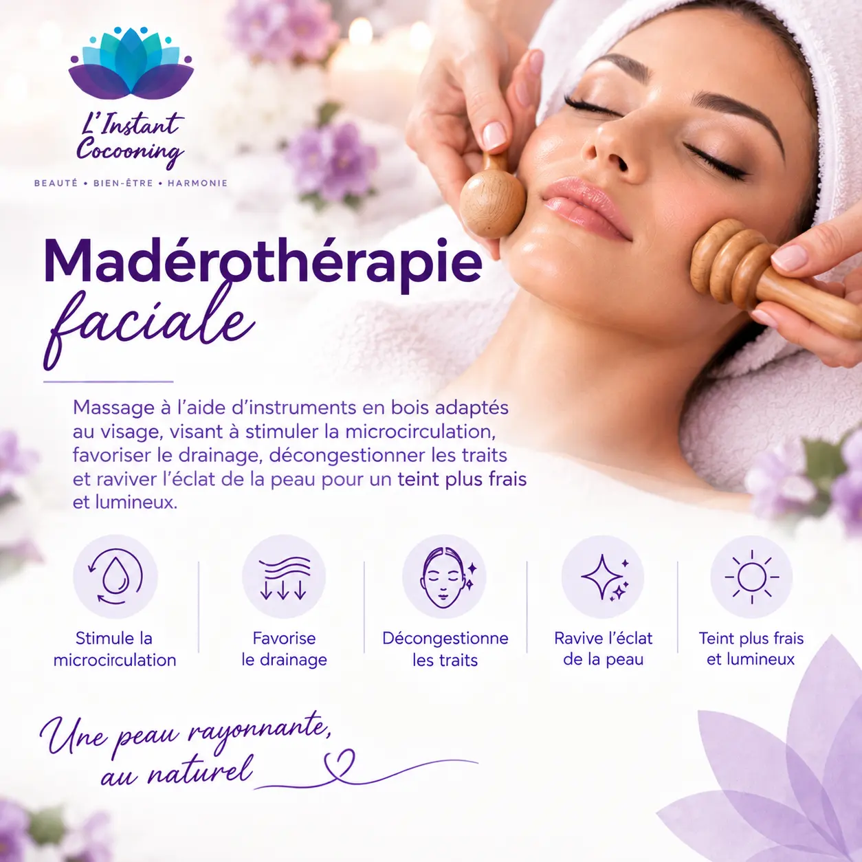 Madérothérapie visage avec l'application d'un sérum